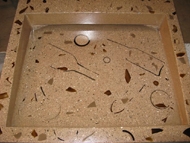 integral concrete sink with glass bottles embedded