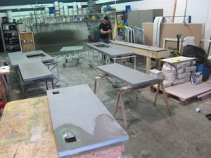 concrete countertop slabs in shop
