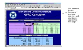 screen shot of GFRC concrete mix calculator