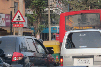 closeup of traffic in India