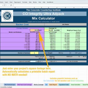 concrete countertop GFRC mix calculator screen shot