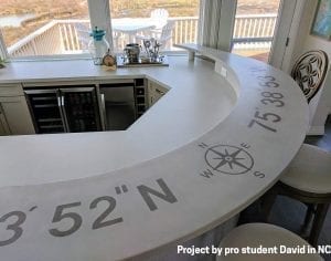 curved concrete bartop with embedded logo by Opus in Outer Banks NC