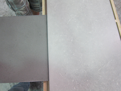 dark gray and light gray concrete countertop slabs