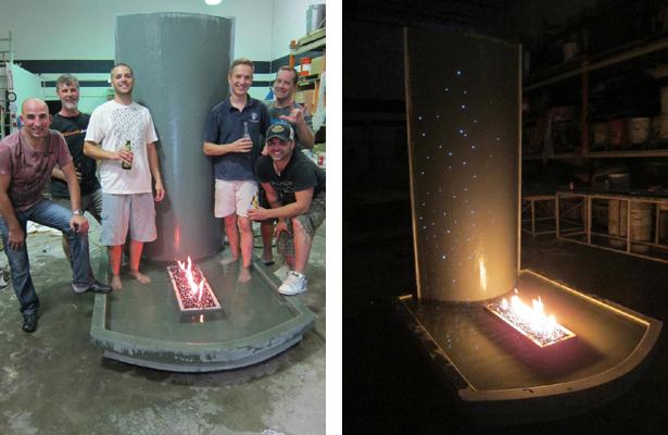 concrete water fountain fire pit fiber optics