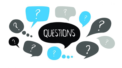 questions graphic with questionmarks in blue and black