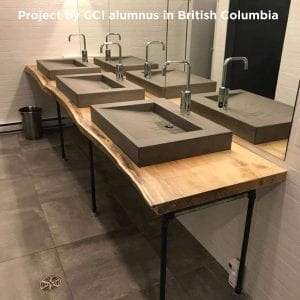 concrete vessel sinks on wood countertop sealed with Omega
