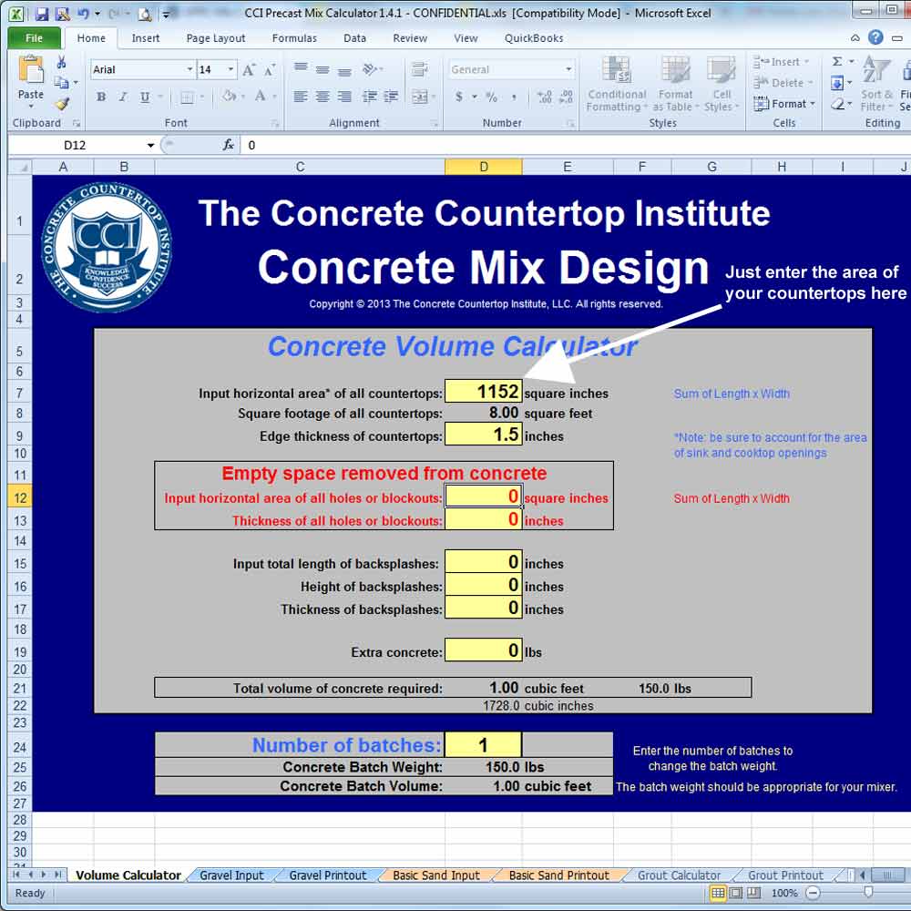 Precast Mix Calculator Concrete Countertop Institute