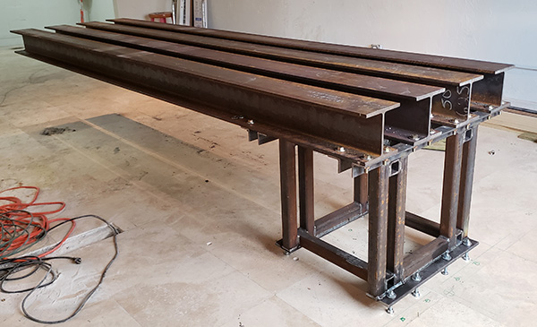 completed steel support for cantilevered concrete table