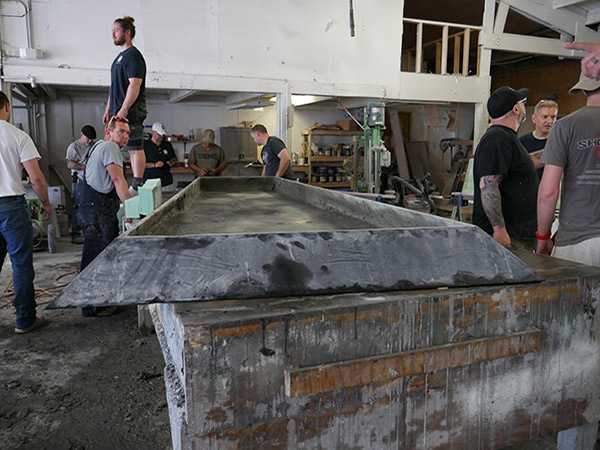 large concrete table top on casting table