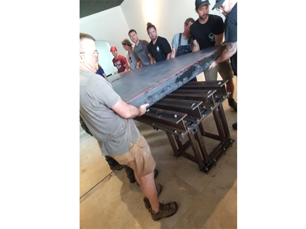 installing concrete table top on steel support legs