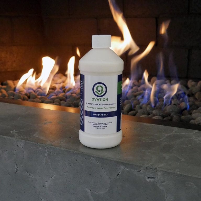 Ovation Concrete Countertop Sealer on fireplace hearth