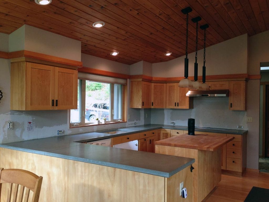 DIY concrete countertop gray kitchen U shaped
