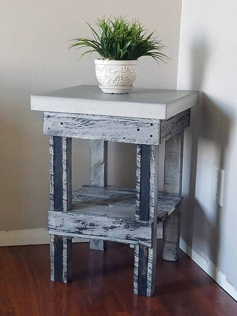 DIY concrete small table on antiqued gray base