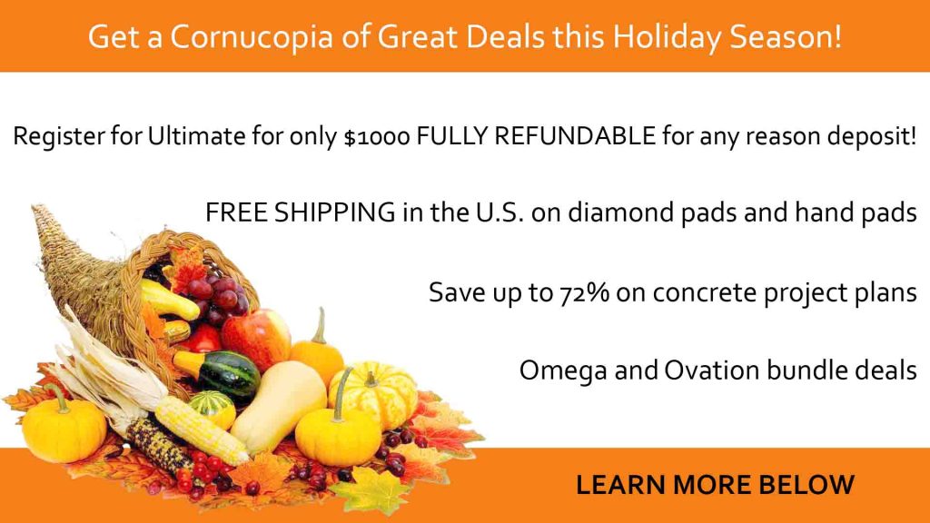 Holiday Savings on Concrete Countertop Sealer and Diamond Pads