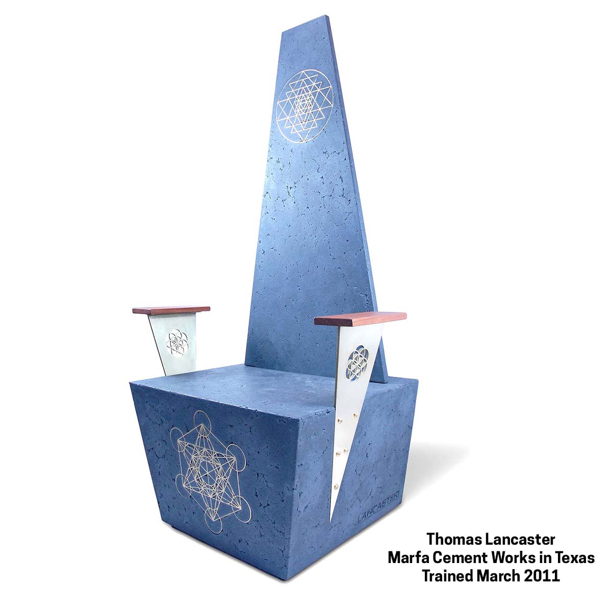 blue concrete art chair by Marfa Cement Works in Texas