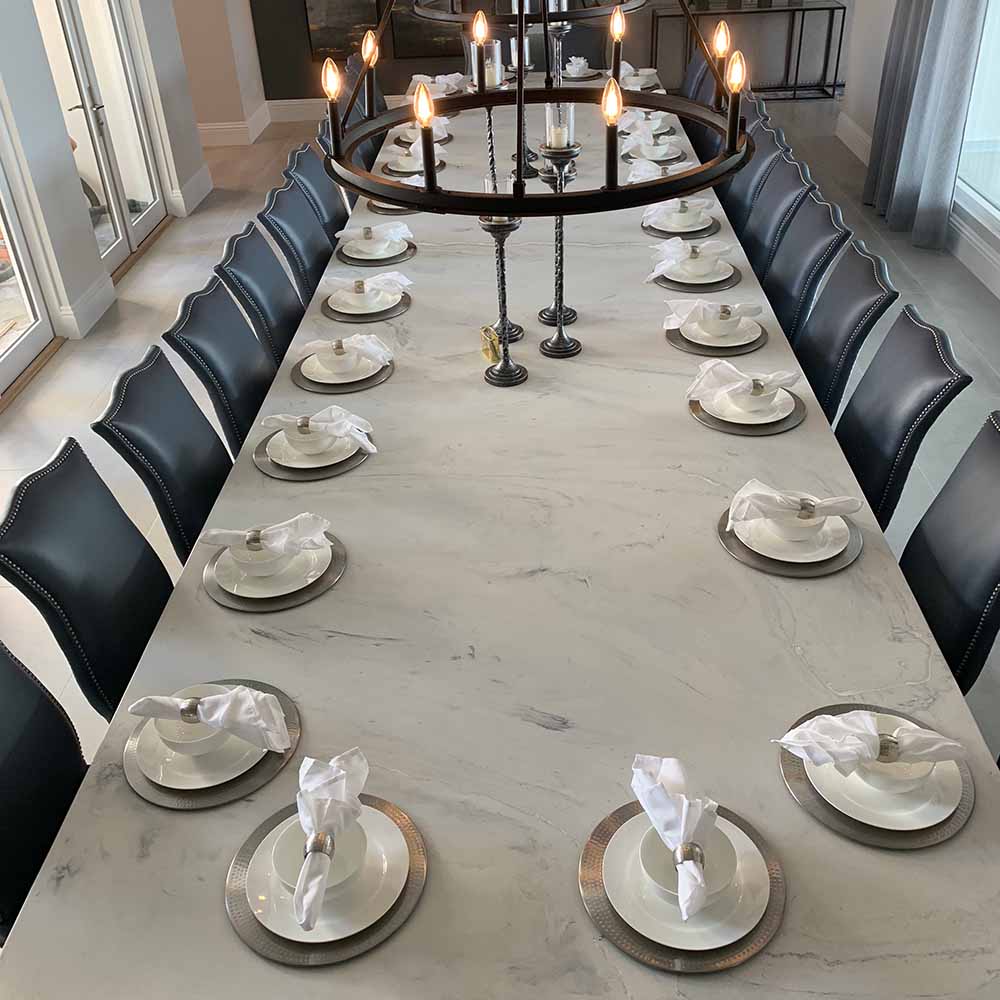 marbled look concrete natural gray large dining table