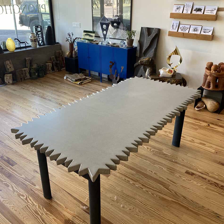 spiky concrete table top Marfa Cement Works Texas sealed with Ovation