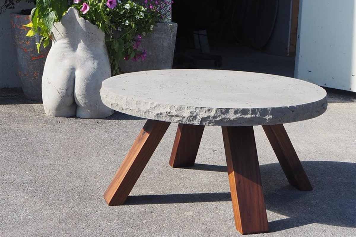concete wood table planter lifecast by Elements Concrete Cape Cod