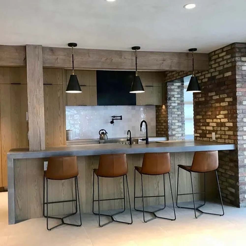 retro-modern-kitchen-gray-concrete-countertop-brick-wall-Batch-and-Trowel-Denver