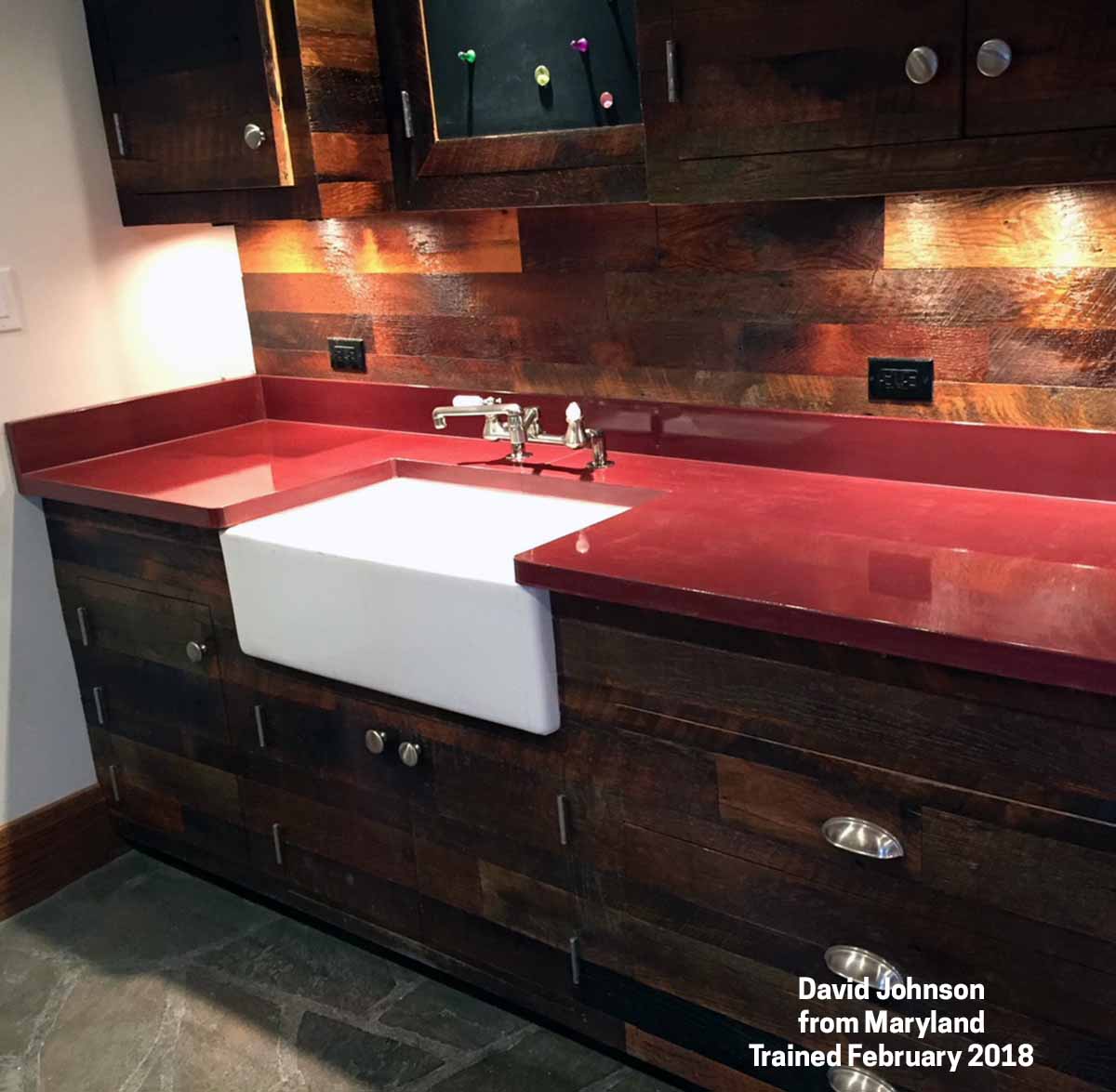 red-concrete-countertop-dark-rustic-wood-David-Johnson-GFRC-training-course