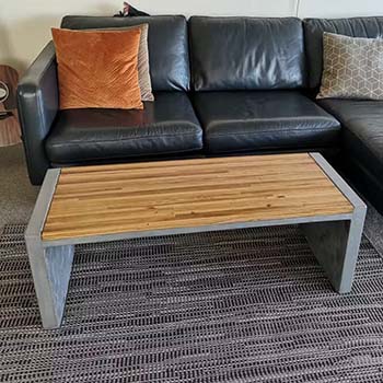 GFRC concrete coffee table wood inlay