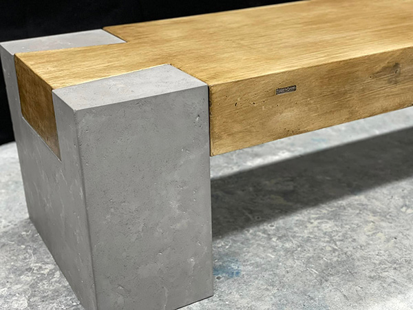 concrete and wood dovetail bench